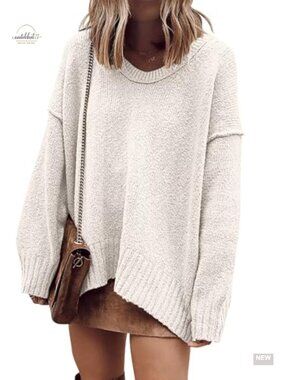 Oversized Scoop V Neck Batwing Sleeve Pullover Sweater